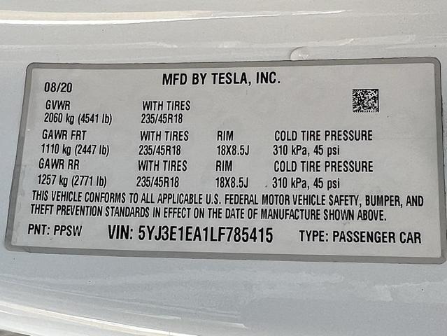 Photo of 2020 Pearl White Multi-Coat Tesla Model 3