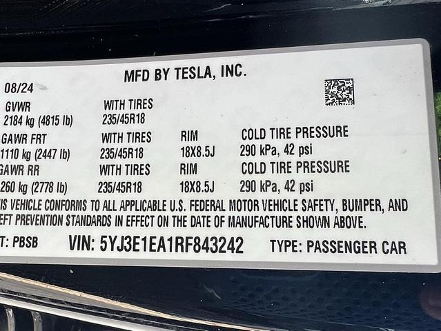 Photo of 2024 Solid Black Tesla Model 3