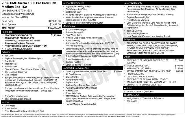 Photo of 2026 Summit White GMC Sierra 1500