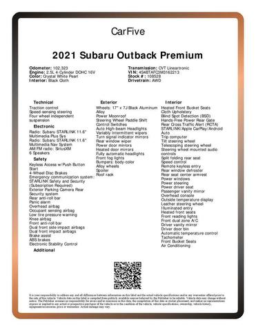 Photo of 2021 Crystal White Pearl Subaru Outback