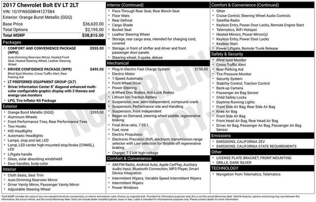 Photo of 2017 Orange Burst Metallic Chevrolet Bolt EV