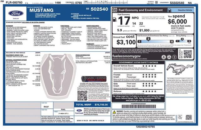 Photo of 2025 Vapor Blue Metallic Ford Mustang