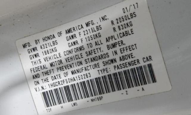 Photo of 2017 White Orchid Pearl Honda Accord