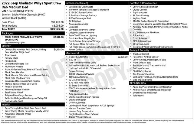 Photo of 2022 Bright White Clearcoat Jeep Gladiator