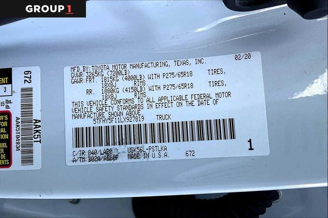 Photo of 2020 Super White Toyota Tundra