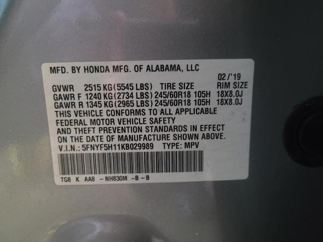 Photo of 2019 Lunar Silver Metallic Honda Pilot