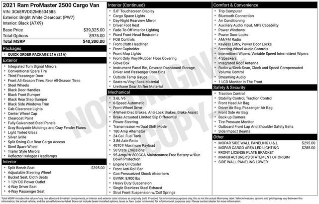 Photo of 2021 Bright White Clearcoat RAM ProMaster 2500