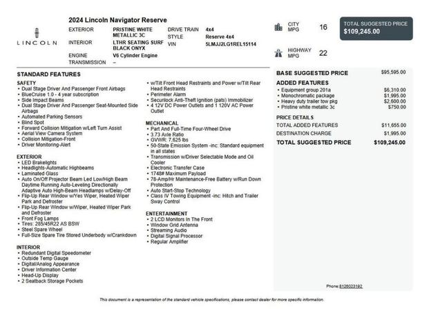 Photo of 2024 White Metallic Lincoln Navigator