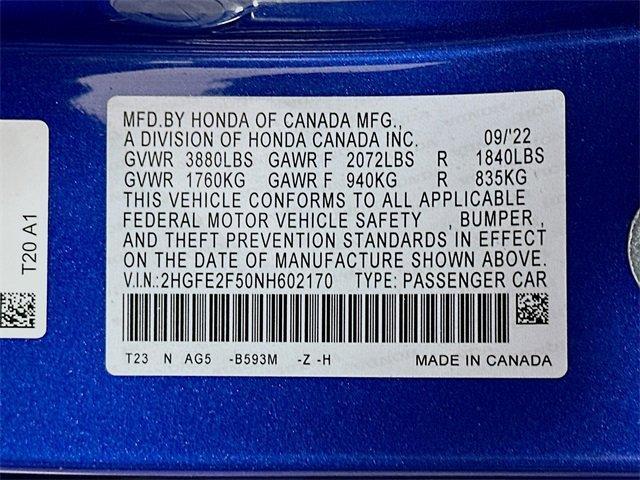 Photo of 2022 Aegean Blue Metallic Honda Civic