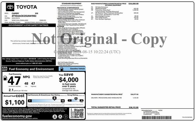 Photo of 2025 White Toyota Camry