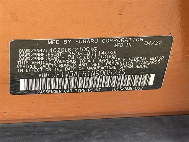 Photo of 2022 Solar Orange Pearl Subaru WRX