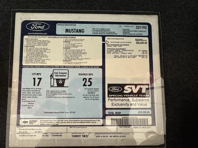 Photo of 2001 Performance Red Clearcoat Ford Mustang