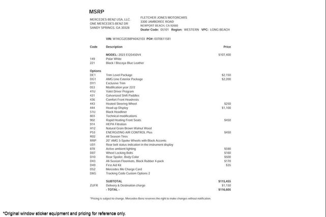 Photo of 2023 Polar White Mercedes-Benz EQS 450