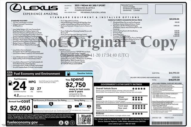 Photo of 2021 Ultrasonic Blue Mica 2.0 Lexus NX 300