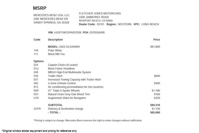 Photo of 2023 Polar White Mercedes-Benz GLS 450