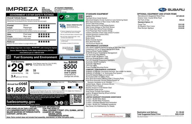 Photo of 2024 Crystal White Pearl Subaru Impreza