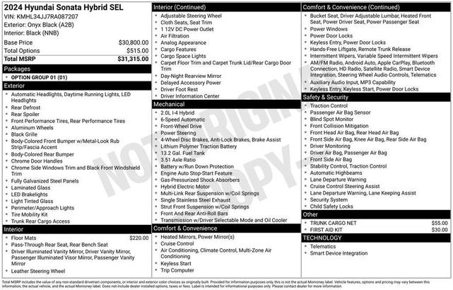 Photo of 2024 Onyx Black Hyundai SONATA Hybrid