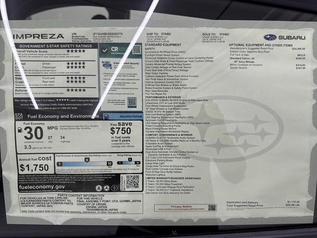 Photo of 2025 Sapphire Blue Subaru Impreza