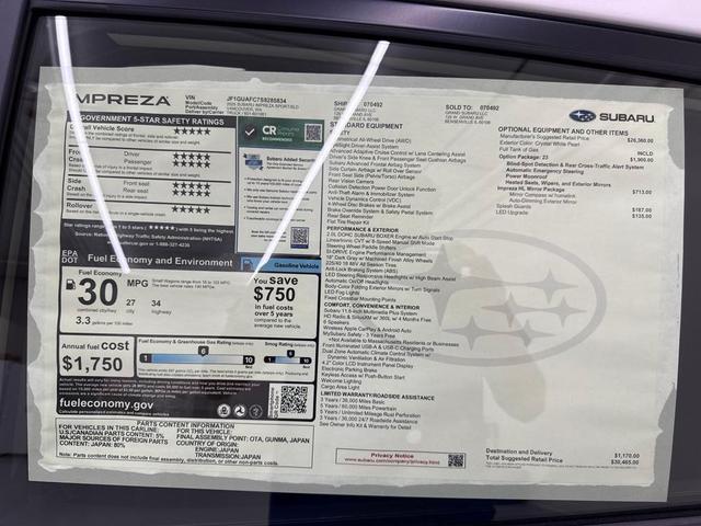 Photo of 2025 Crystal White Subaru Impreza