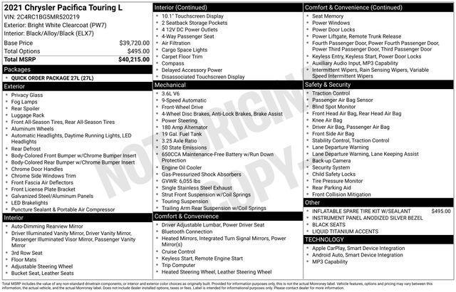 Photo of 2021 Bright White Clearcoat Chrysler Pacifica