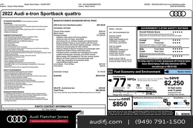 Photo of 2022 Glacier White Metallic Audi e-tron Sportback