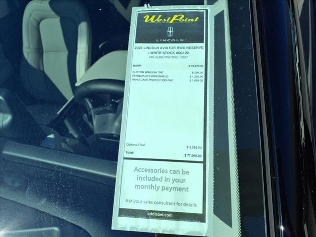 Photo of 2025 White Metallic Lincoln Aviator