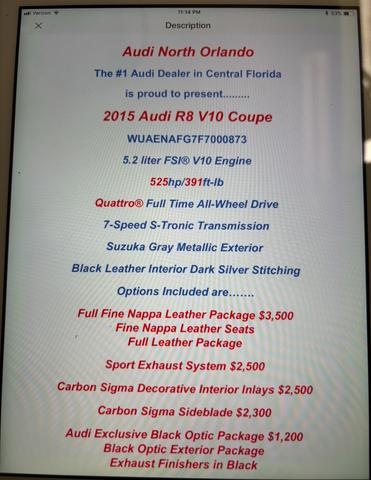 Photo of 2015 Gray Audi R8