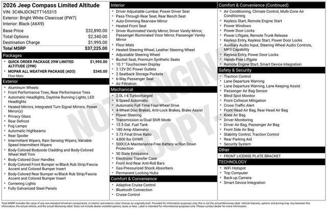 new 2026 Jeep Compass car, priced at $37,080