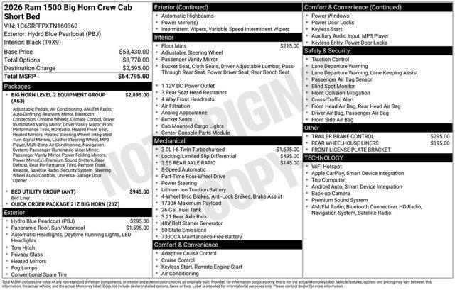 new 2026 Ram 1500 car, priced at $60,800