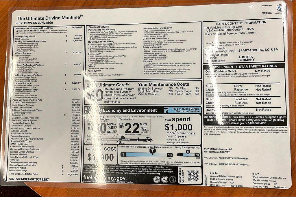 new 2026 BMW X5 PHEV car, priced at $89,525