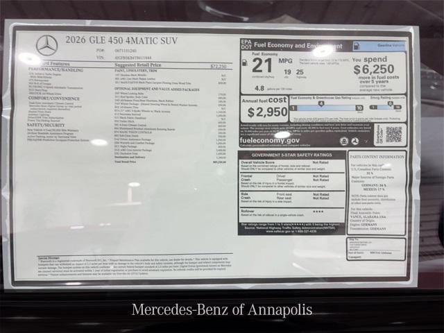new 2026 Mercedes-Benz GLE 450 car, priced at $89,250