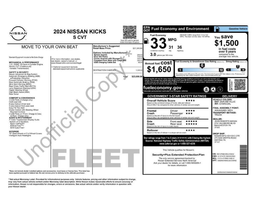 used 2024 Nissan Kicks car, priced at $20,158