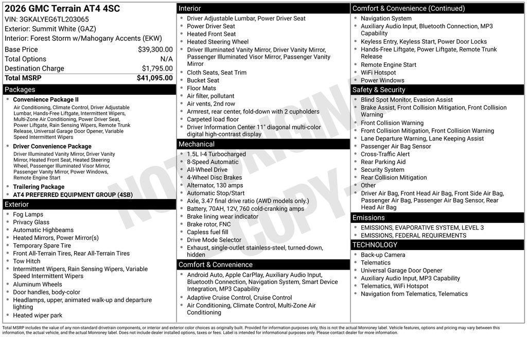 new 2026 GMC Terrain car, priced at $38,220