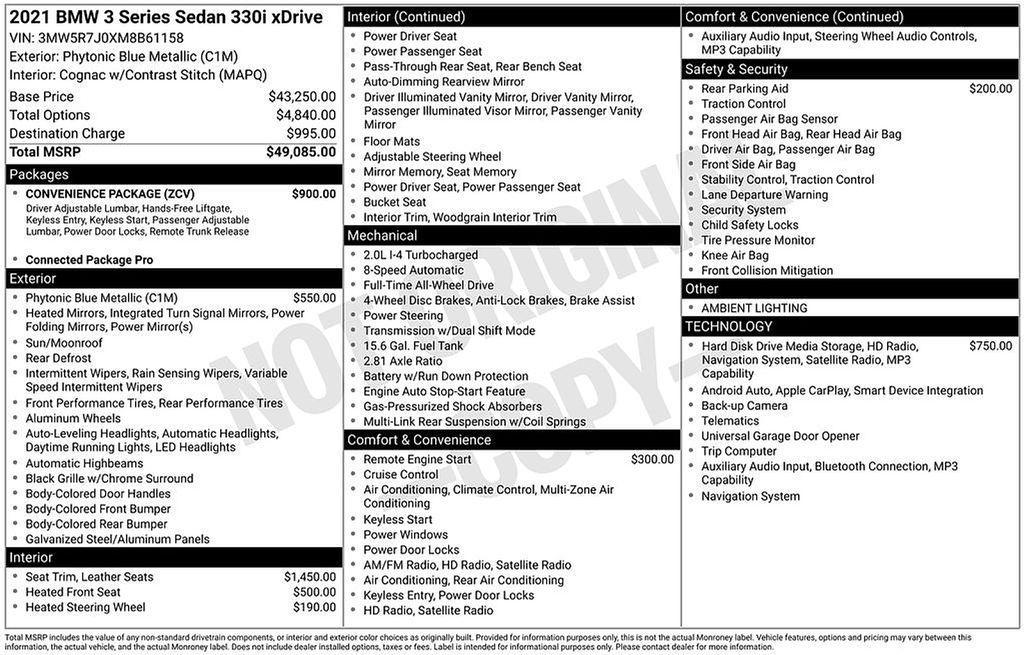 used 2021 BMW 330 car, priced at $22,000