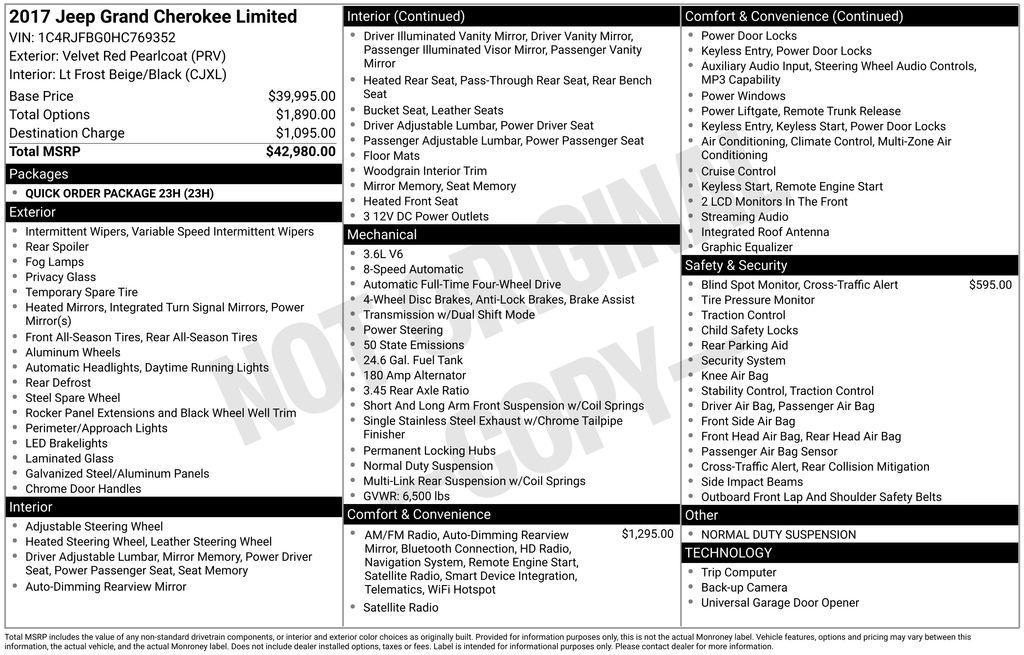 used 2017 Jeep Grand Cherokee car, priced at $15,000