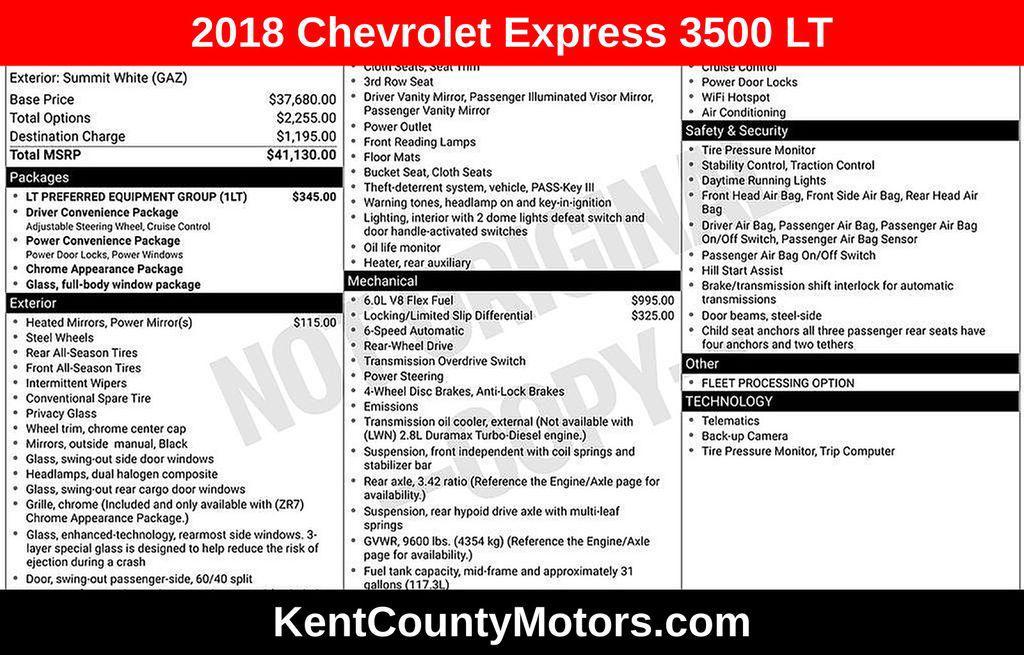 used 2018 Chevrolet Express 3500 car, priced at $22,000