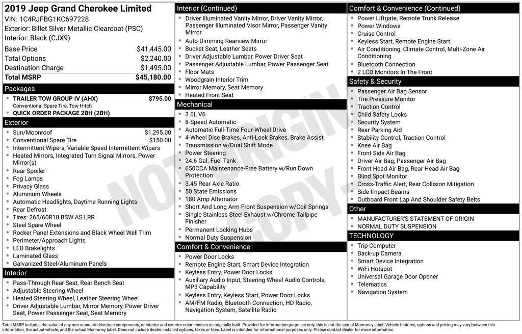 used 2019 Jeep Grand Cherokee car, priced at $17,000