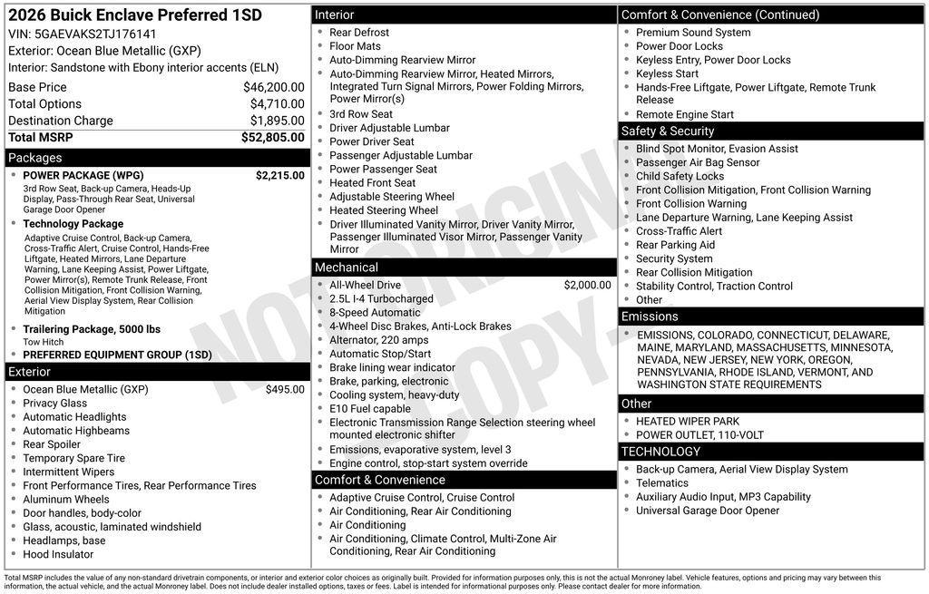 new 2026 Buick Enclave car, priced at $47,305