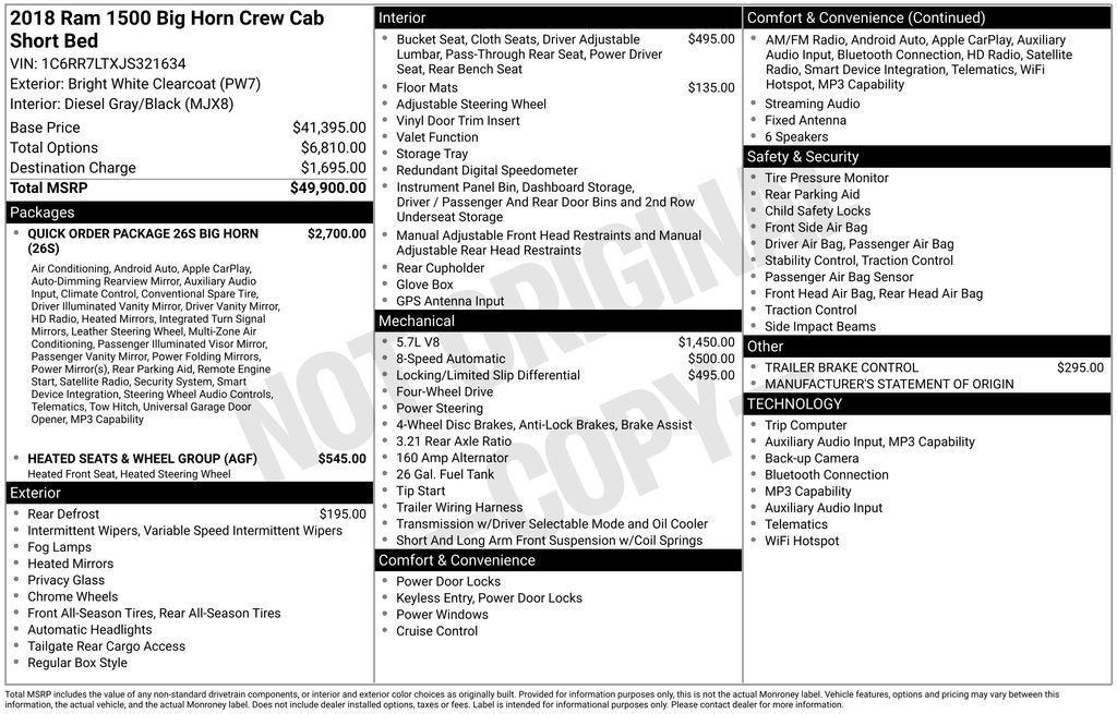 used 2018 Ram 1500 car, priced at $28,000