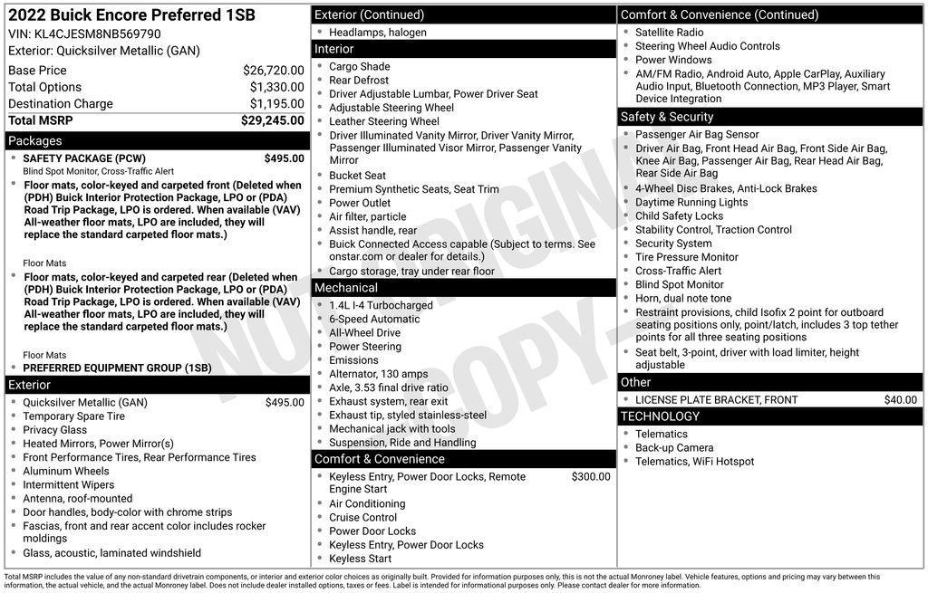 used 2022 Buick Encore car, priced at $18,100