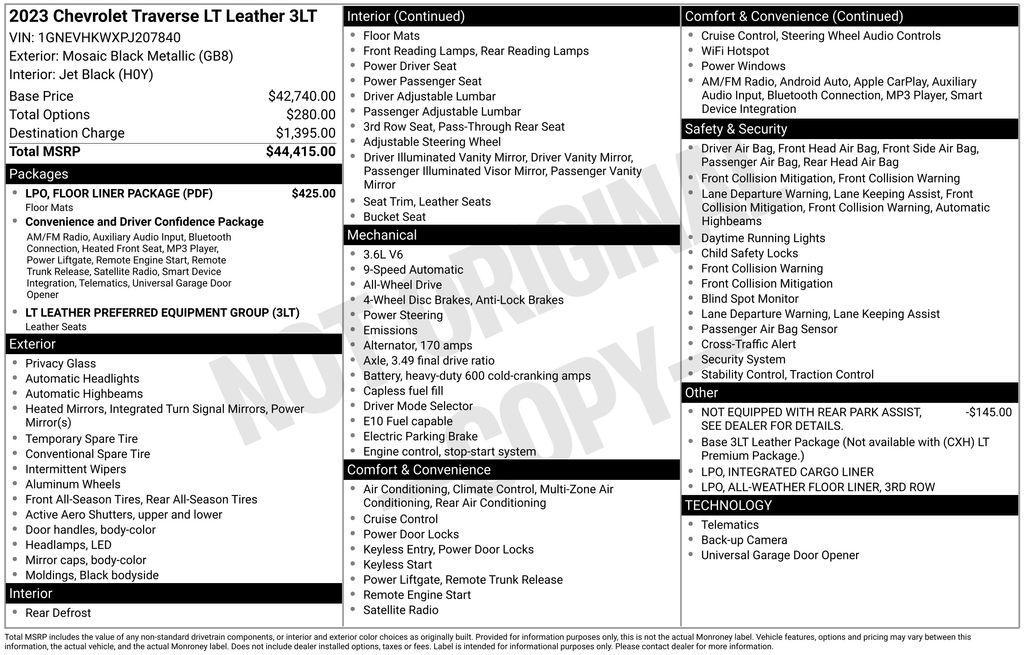used 2023 Chevrolet Traverse car, priced at $32,451