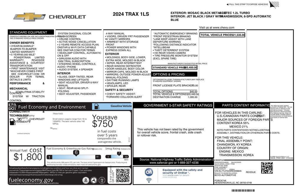 used 2024 Chevrolet Trax car, priced at $19,300