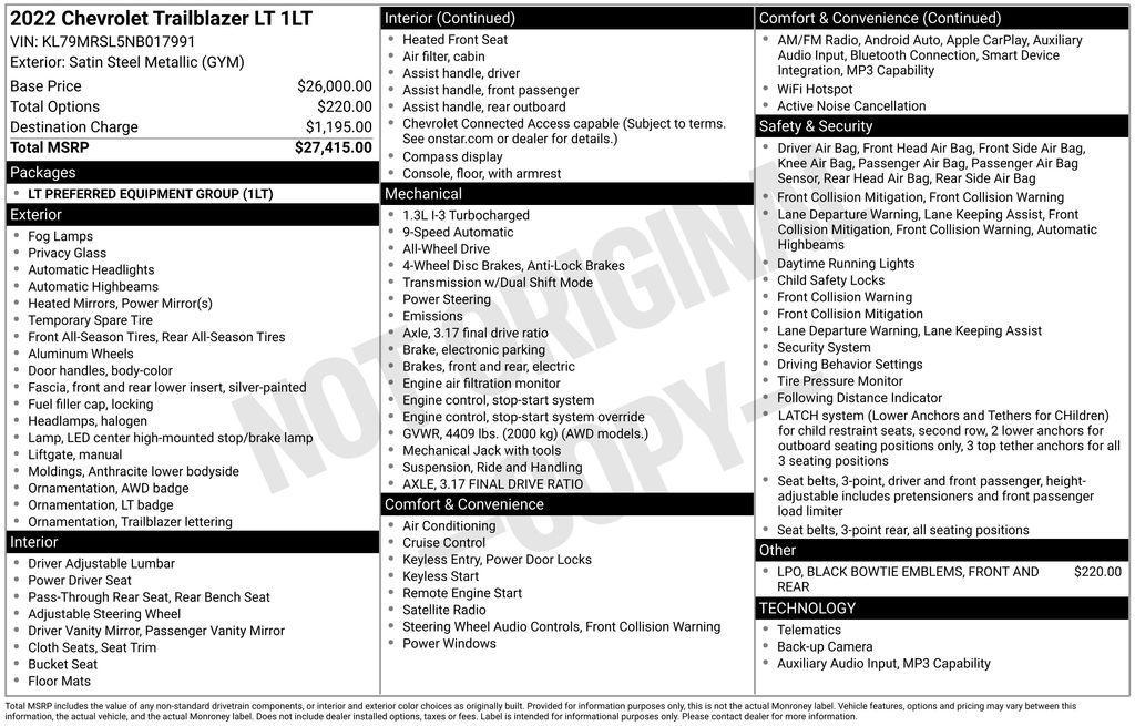 used 2022 Chevrolet TrailBlazer car, priced at $17,260