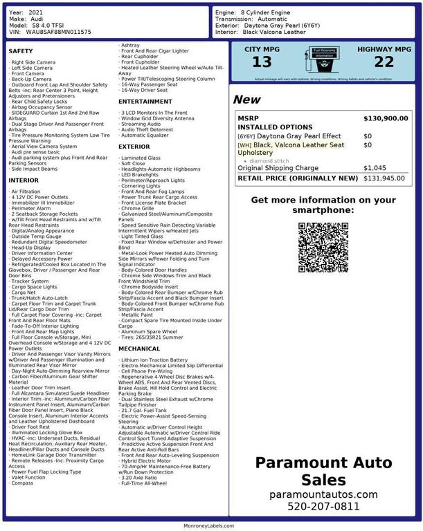 used 2021 Audi S8 car, priced at $47,990