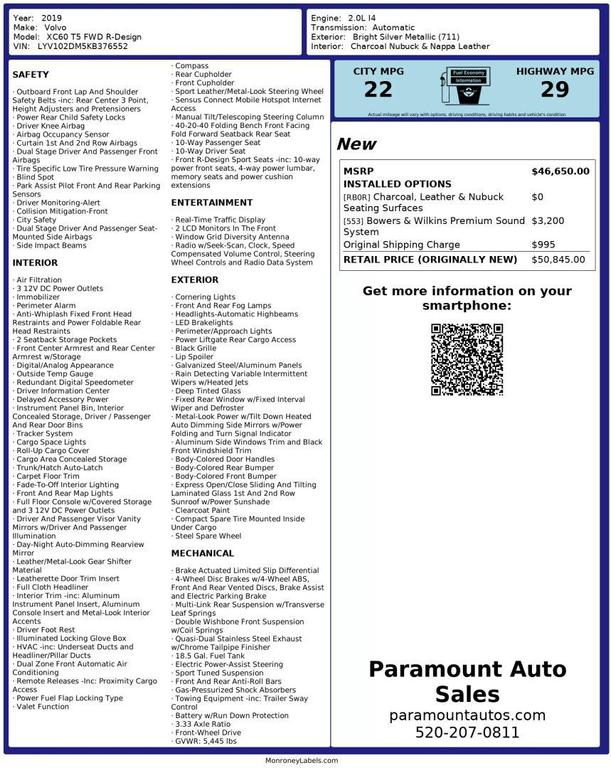 used 2019 Volvo XC60 car, priced at $17,990