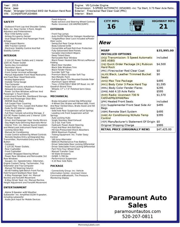 used 2015 Jeep Wrangler Unlimited car, priced at $20,990