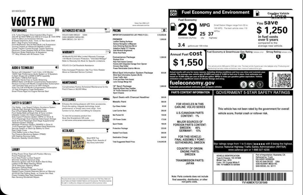 used 2016 Volvo V60 car, priced at $10,990