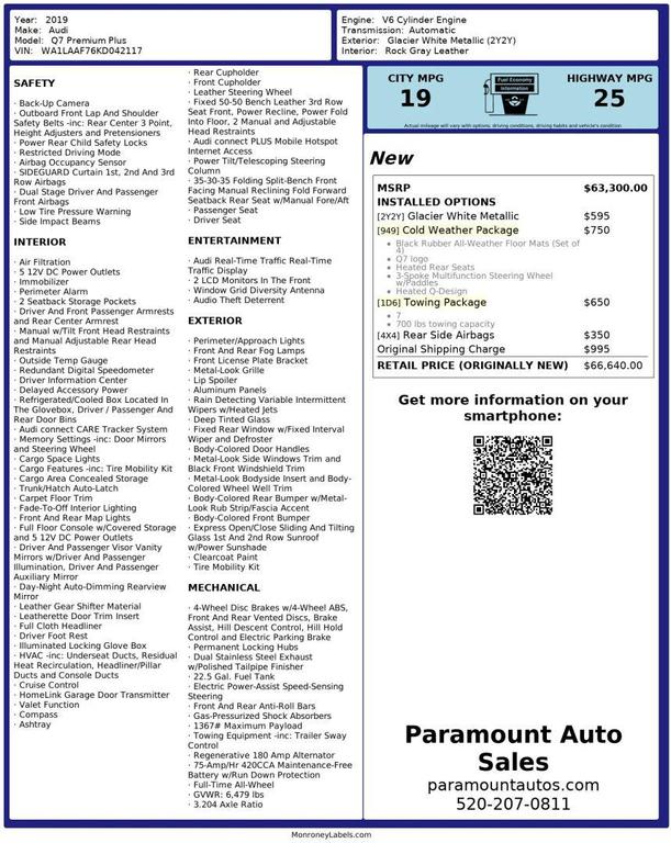 used 2019 Audi Q7 car, priced at $19,990