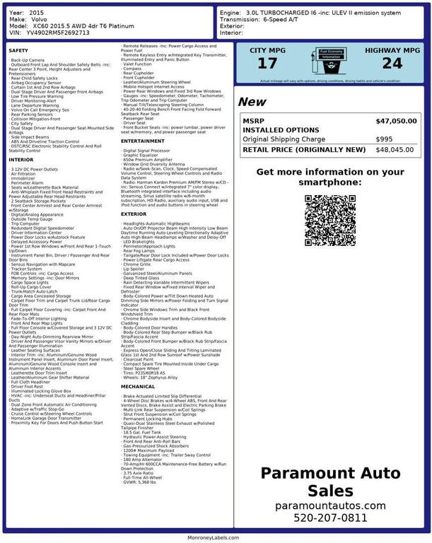 used 2015 Volvo XC60 car, priced at $13,990