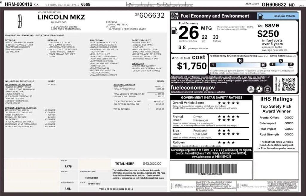 used 2016 Lincoln MKZ car, priced at $10,990